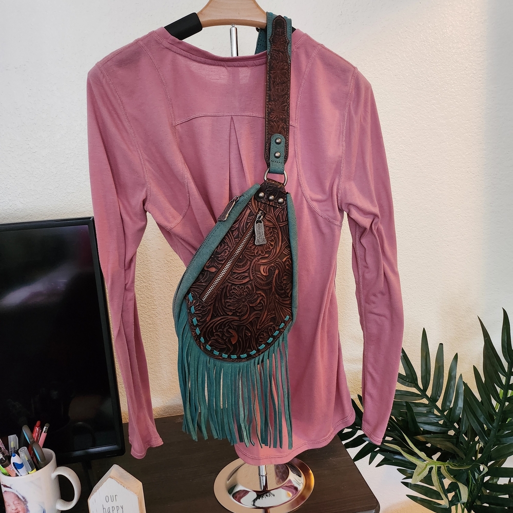 Montana West Teal and Brown Fringe Backpack
